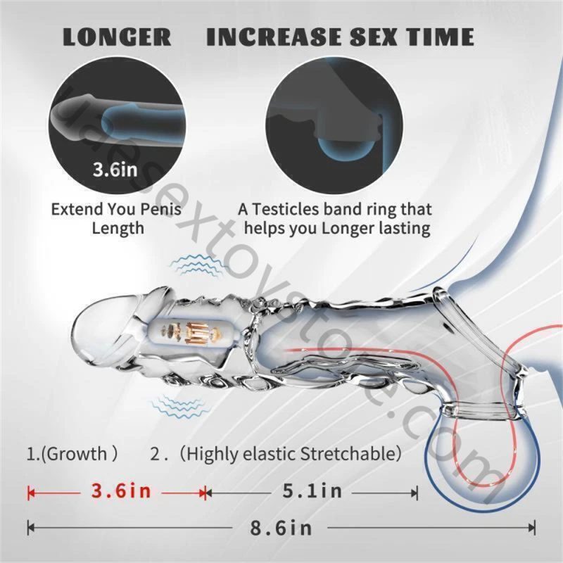 Enhancer Sleeve Cock Vibrator Ring BIGGER Penis Extender Girth Condom Reusable - Image 4